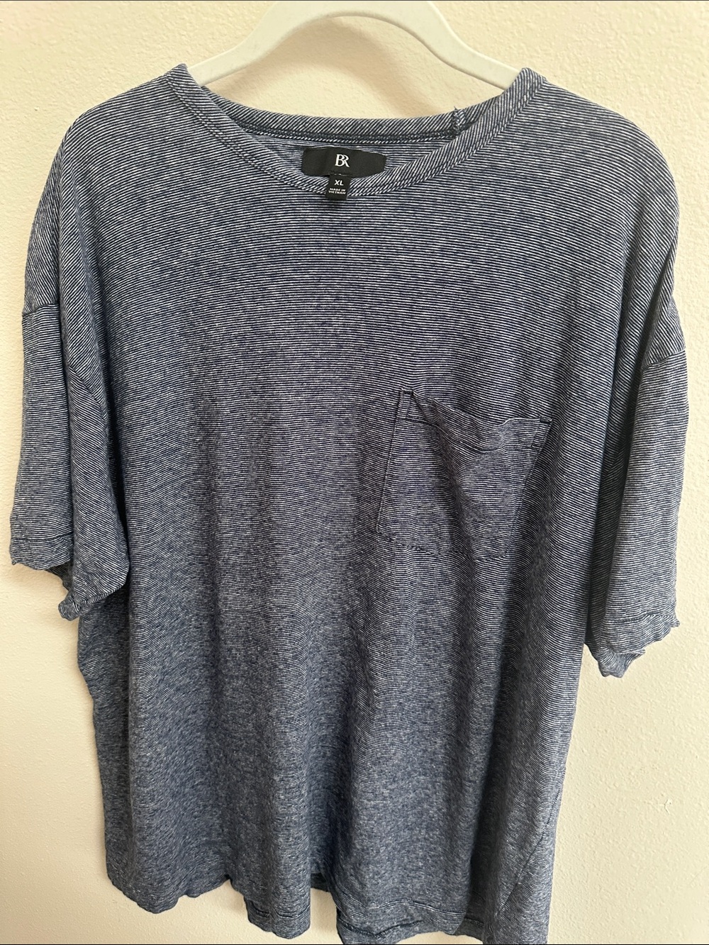 Banana Republic Mens XL Linen Cotton Shirt Navy Blue White Striped 55/45